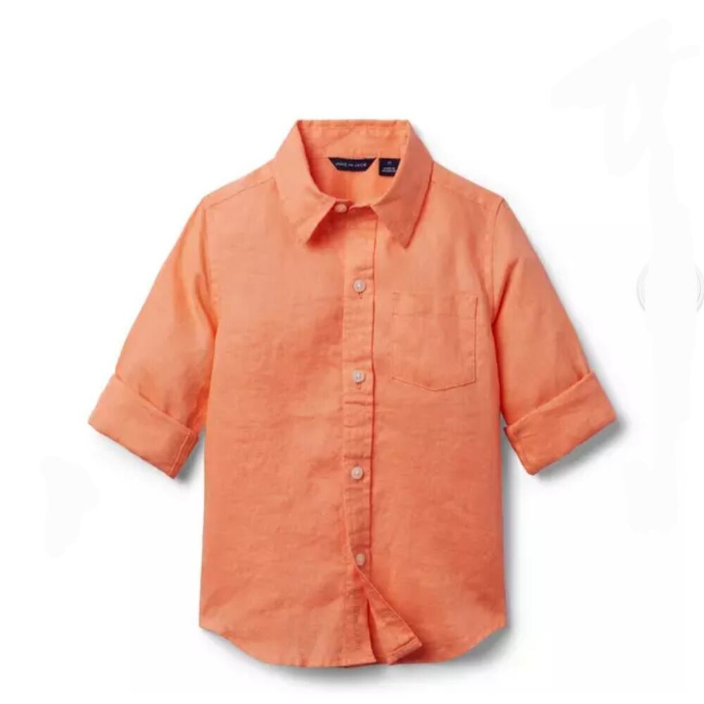 New Janie and jack orange linen roll cuff boys shirt size 18-24 months